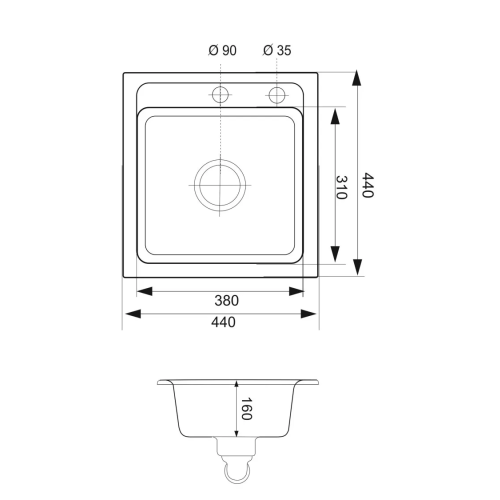 Rysunek techniczny zlewozmywak granitowy Ela
